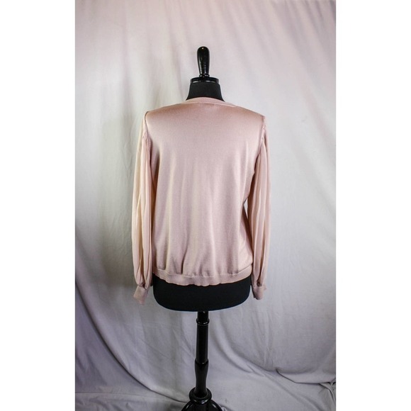 Adrianna Papell Cardigan Sweater Sheer Pleated Sleeves Pink Size - Picture 3 of 4
